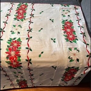 Vintage Holiday Tablecloth Colorful Poinsettias